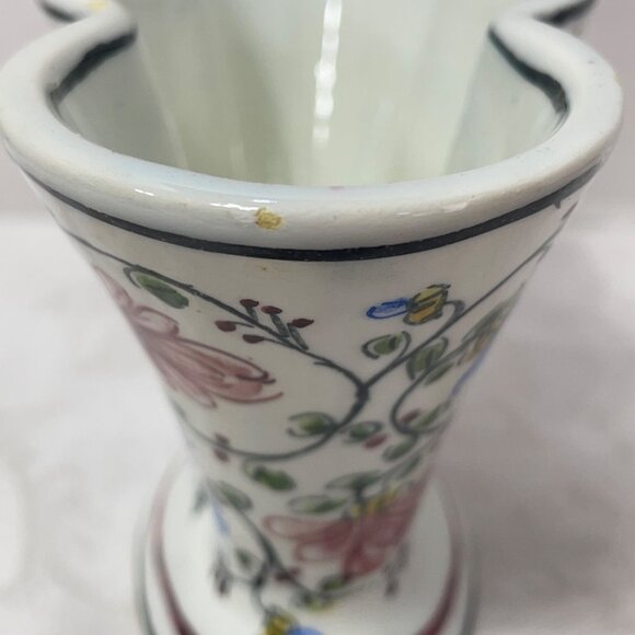 Portugal HandPainted Vase Container Floral Motif Porcelain 5" x 5" - Picture 4 of 14